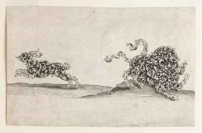 Leone e lepre composti da lavori ornamentali a foglia da Wolfgang Hieronymus von Bömmel