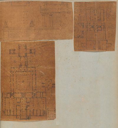Pagina da un album contenente disegni e diverse stampe di architettura, Int..., ca. 1800-1850. Creatori: Officina di Charles Percier, Officina di Pierre François Léonard Fontaine da Workshop of Charles Percier, Workshop of Pierre