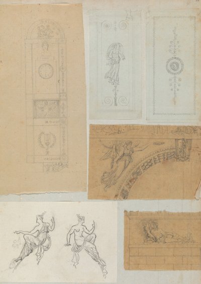 Pagina da un album contenente disegni e diverse stampe di architettura da Workshop of Charles Percier, Workshop of Pierre