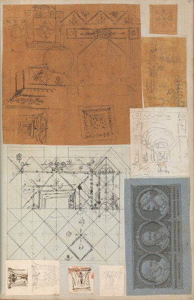 Pagina di un album contenente disegni e diverse stampe di architettura, ca. 1800-1850 da Workshop of Charles Percier, Workshop of Pierre