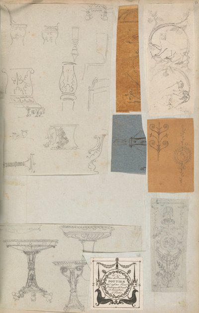 Pagina di un album contenente disegni e diverse stampe di architettura, ca. 1800-1850. Creatori: Officina di Charles Percier, Officina di Pierre François Léonard Fontaine da Workshop of Charles Percier, Workshop of Pierre