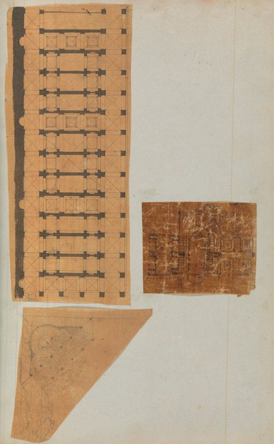 Pagina di un album contenente disegni e diverse stampe di architettura, ca. 1800-1850. Creatori: Officina di Charles Percier, Officina di Pierre François Léonard Fontaine da Workshop of Charles Percier, Workshop of Pierre