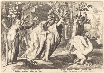 Le Sorelle di Fetonte Trasformate in Pioppi, Cigno in un Cigno da Workshop of Hendrick Goltzius, after Hendrick Goltzius