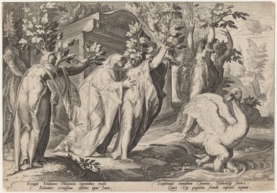Le sorelle di Fetonte trasformate in pioppi e Cigno in un cigno da Workshop of Hendrick Goltzius, after Hendrick Goltzius