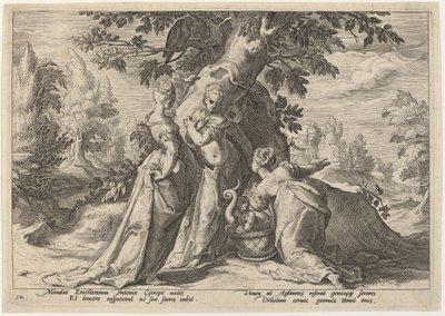 Le figlie di Cecrope aprono il cesto affidato loro da Minerva da Workshop of Hendrick Goltzius, after Hendrick Goltzius