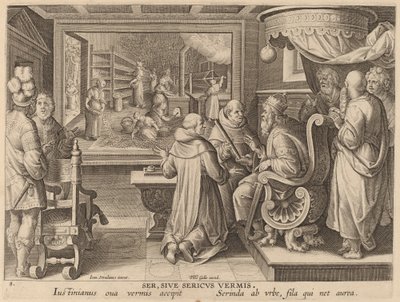 Ser, Sive Sericus Vermis (Seta, o il Baco da Seta) da Workshop of Philip Galle after Jan van der Straet
