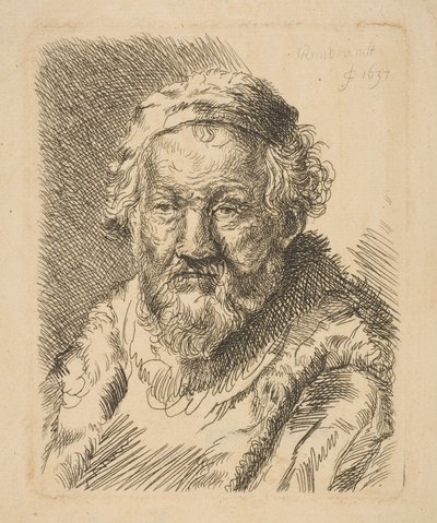 Busto di un vecchio in cappotto e colletto di pelliccia da Workshop of Rembrandt