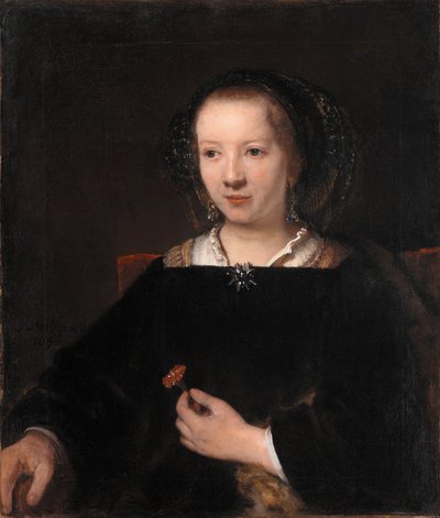 Giovane donna con un garofano da Workshop of Rembrandt van Rijn