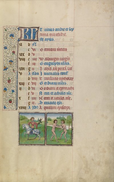 Un uomo che caccia con il falco; Segno zodiacale dei Gemelli da Workshop of Willem Vrelant