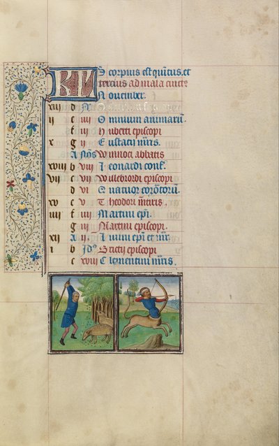 Un Uomo che Batte le Ghiande da un Albero; Segno Zodiacale del Sagittario da Workshop of Willem Vrelant