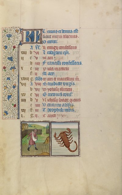 Un Uomo che Semina; Segno Zodiacale dello Scorpione da Workshop of Willem Vrelant