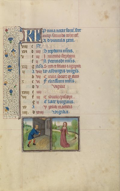 Un Uomo che Trebbia; Segno Zodiacale della Vergine da Workshop of Willem Vrelant