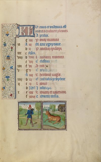 Un Giovane che Porta un Ramo Frondoso; Segno Zodiacale del Toro da Workshop of Willem Vrelant