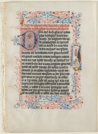 Foglia estratta da un Libro delle Ore: Angelo con banderuola all