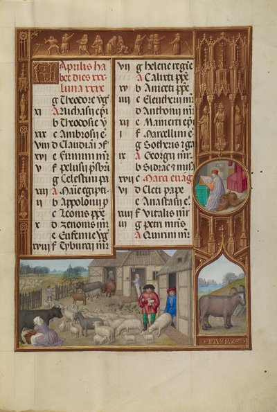 Animali da Fattoria, Mungitura e Produzione di Burro; Segno Zodiacale del Toro da Workshop of the Master of James IV of Scotland