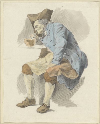 Uomo seduto accende la pipa a una candela da Woutherus Mol