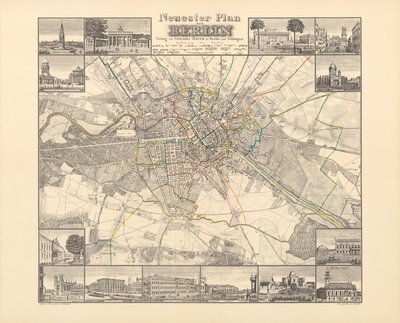 Mappa storica di Berlino, pubblicata da Verlag von Gebrueder Rocca, Berlino 1838 da W.v. Moellendorf