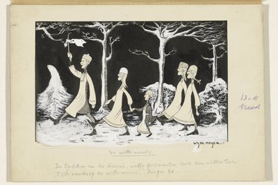 Henk, Anne, Hans, Noor e Elly marciano nella neve da Wybo Meijer (signed by artist)