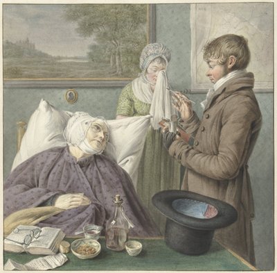 Medico visita una vecchia donna malata a letto da Wybrand Hendriks (attributed to)