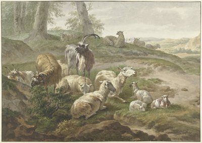 Capre e pecore in un paesaggio collinare da Wybrand Hendriks