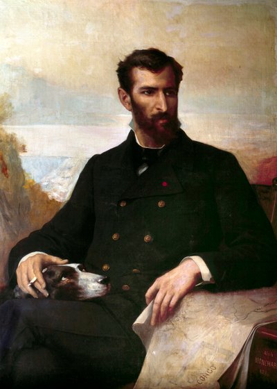 Ritratto di Pierre Savorgnan de Brazza (1852-1905), di origine italiana, esploratore francese in Africa Equatoriale. Dipinto di Alphonse Monchablon (1835-1907) 1886 Parigi, arti africane e oceaniche da Xavier Alphonse Monchablon