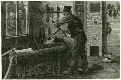 Il sabotatore di Terneuzen, ha il suo stabilimento, allarga e scava il legno mediante cramms. Incisione di X. Mellery, dal vivo, per illustrare la storia 