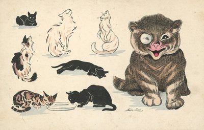 Gatto grasso con monocolo, accanto a vari gatti meno favoriti da Xavier Sager