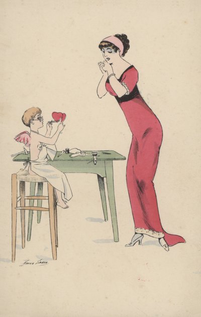 Ragazza che aspetta che due cuori siano uniti da Cupido da Xavier Sager