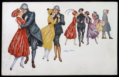 Militari e le loro fidanzate, marraine o amiche - illustrazione di Xavier Sager (1870-1930) cartolina, ca. 1915 da Xavier Sager