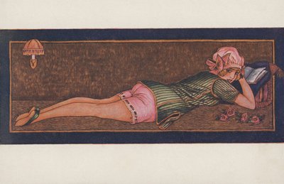 Ragazza che legge in pigiama e berretto da notte da Xavier Sager