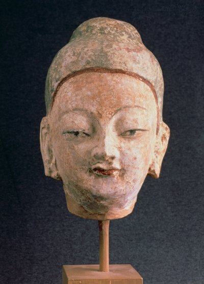 Testa di una statua di Buddha, da Bezeklik, IX-X secolo da Xingjiang