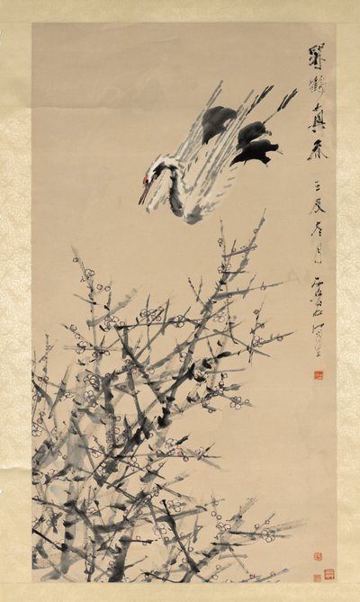 Fiori di pruno, gru e primavera, dinastia Qing da Xugu