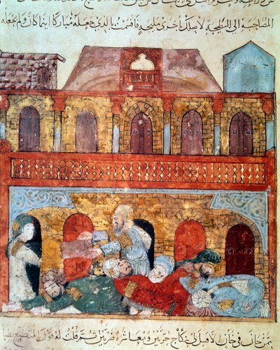 Il navigatore vagabondo Abu-Zayd e i mercanti addormentati. Miniatura dal Maqamat (Seances) di Abu Mohammed al-Kasim ibn Ali Hariri (1054-1122) illuminata da Yahya Mahmud al-Wasiti da Yahya ibn Mahmud Al Wasiti