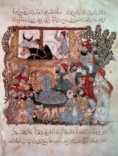 Il navigatore errante Abu-Zayd davanti ai suoi ascoltatori Miniatura dal "Maqamat" (Seances) di Abu Mohammed al-Kasim ibn Ali Hariri miniato da Yahya Mahmud al-Wasiti nel 1237 da Yahya ibn Mahmud Al Wasiti