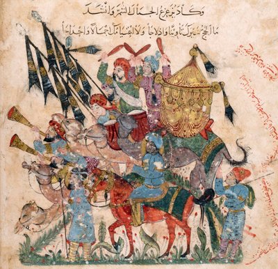 Carovana di pellegrini a Ramleh da un manoscritto di Maqāmāt di al-Harīrī, 1237 da Yahya ibn Mahmud Al Wasiti