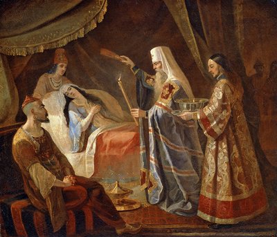 Il metropolita Alexis guarisce la regina tartara Taidula dalla cecità da Yakov Fyodorovich Kapkov