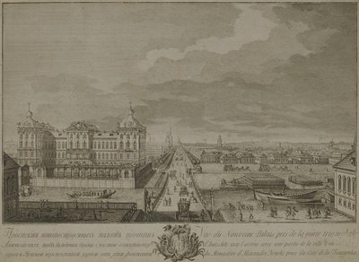 Vista delle camere appena costruite di fronte ai cancelli di Anichkov a San Pietroburgo, 1753 da Yakov Vasilyevich Vasilyev