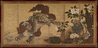 Leoni e tigri tra peonie e bambù da Yamaguchi Sekkei