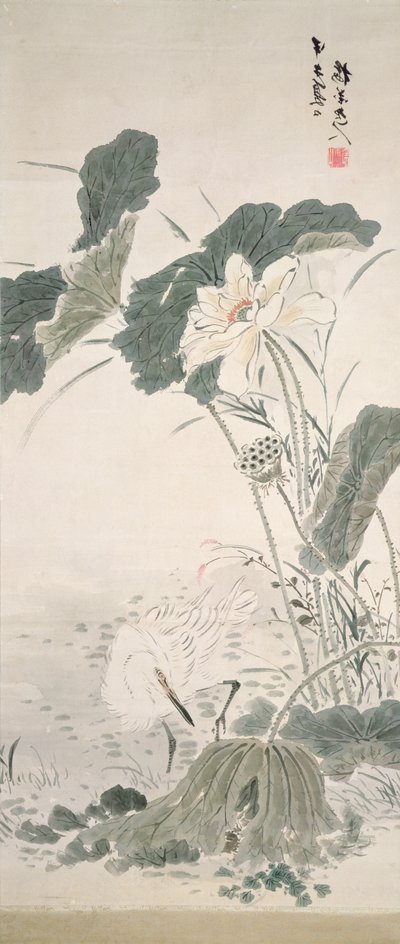 Airone e loto, n.d. da Yamamoto Baiitsu