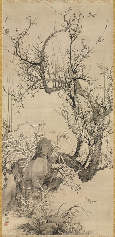 Prugne, bambù e orchidea da Yamamoto Baiitsu