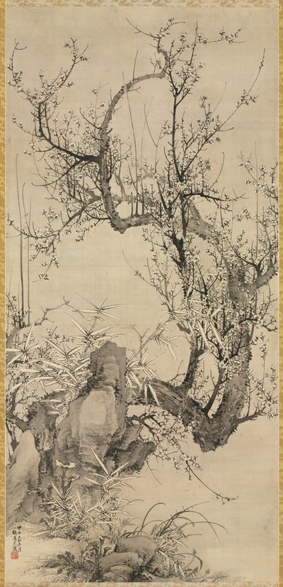 Prugne, Bambù e Orchidea, 1834 da Yamamoto Baiitsu