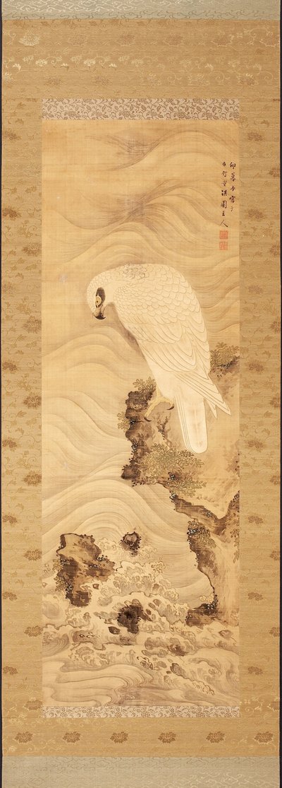 Yanagisawa Kien. Aquila di mare su una roccia con onde da Yanagisawa Kien