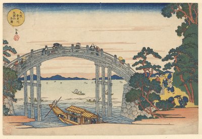 Il ponte di pietra presso il monte Tenpo e il fiume Aji a Osaka da Yashima Gakutei