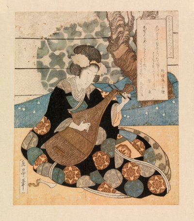 Donna che suona uno strumento, c.1804-40 da Yashima Gakutei
