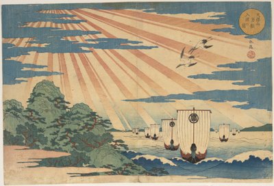 Monte Tempozan: immagine di diecimila navi che entrano nel porto da Yashima Gakutei