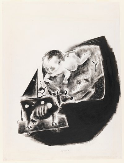 Bambino e mucca giocattolo da Yasuo Kuniyoshi
