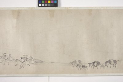 Cento asini che trasportano grano, rotolo di carta, c.1700 da Ye Yin