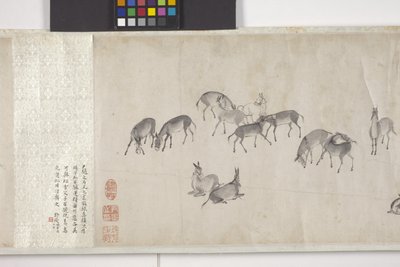 Cento asini che trasportano grano, rotolo di carta, c.1700 da Ye Yin