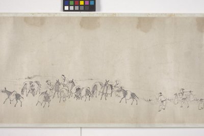 Cento asini che trasportano grano, rotolo a mano, c.1700 da Ye Yin