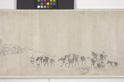 Cento asini che trasportano grano, rotolo a mano, c.1700 da Ye Yin